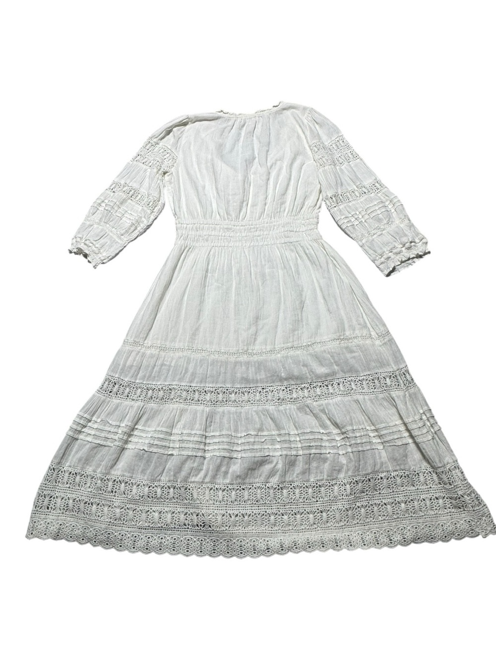 M.A.B.E. Loretta Midi Dress Women’s Small  in Ecru Boho Prairie Cottage Crochet - Picture 7 of 9